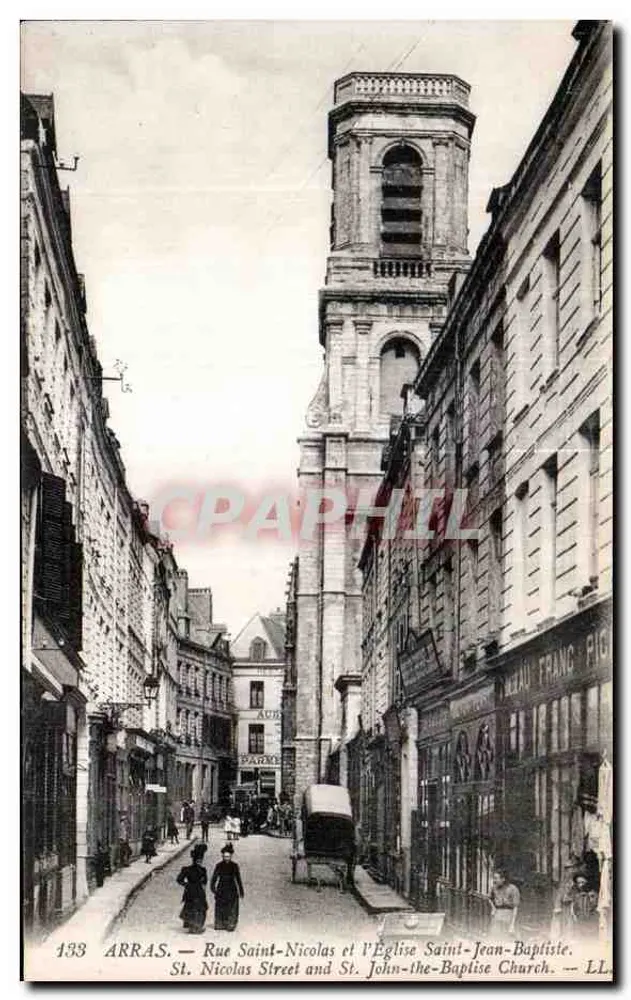 Arras — Straße Saint-Nicolas und Kirche Saint-Jean-Baptiste — LL - Vorderseite