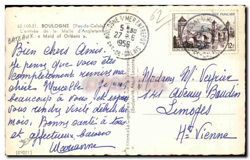 Ankunft des Schiffes « La Cigogne » — Boulogne-sur-Mer — Éditions La Cigogne, n°09021 - Rückseite