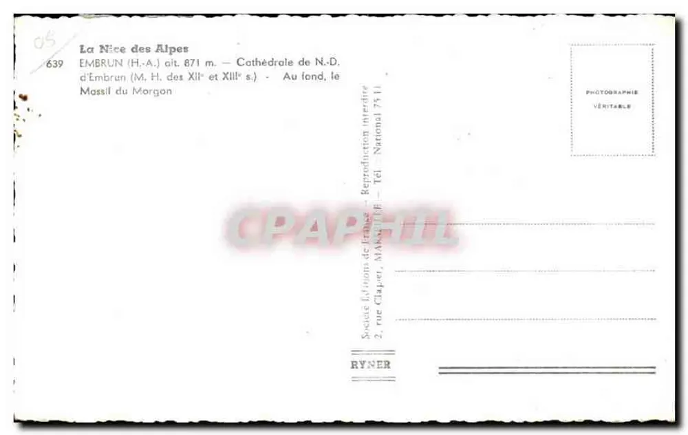 Embrun — Catedral de Nuestra Señora — Massif del Morgon en primer plano — Société Édition de France, n° 639 - Reverso