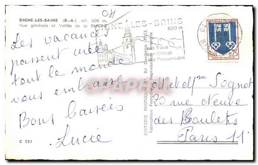 Digne-les-Bains — Allgemeiner Blick und Tal der Bléone — Éditions Gambetta - Rückseite