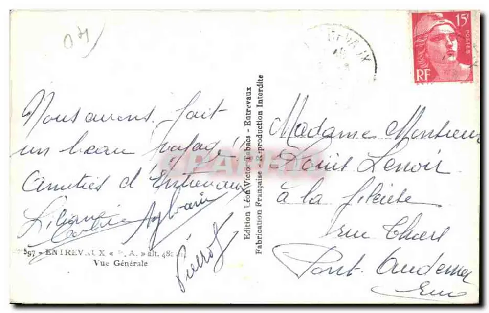 Entrevaux — Vista Geral — Edição Léon Victor Tabac - Verso