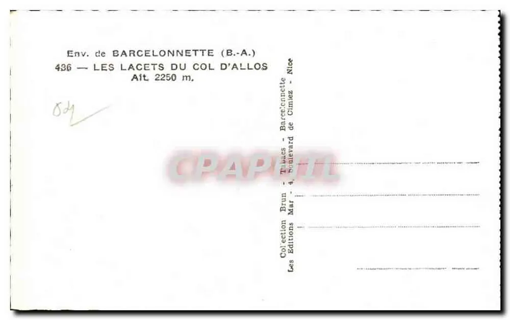 Os Lacets do Col d'Allos — Env. de Barcelonnette (B.A.) — Éditions Tributes - Verso