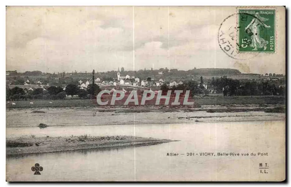 Allier - Vichy, Belle-Rive z mostu — M.T. I.L. — wydawca M.T. I.L. - Awers