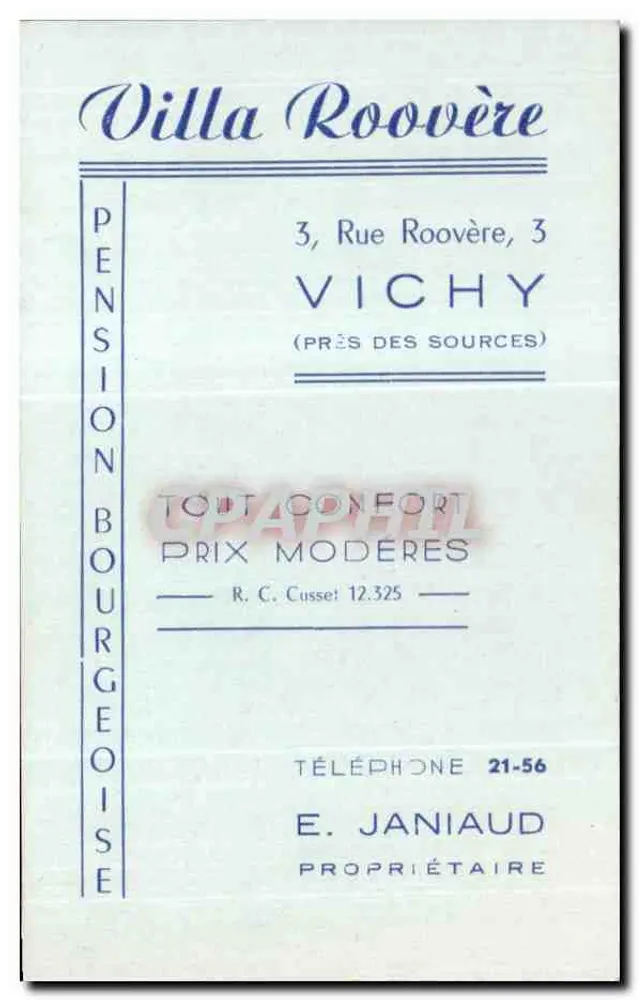 Villa Roovère — Bourgeoise pension in Vichy (bij de bronnen) — E. Janiaud, eigenaar - Voorkant