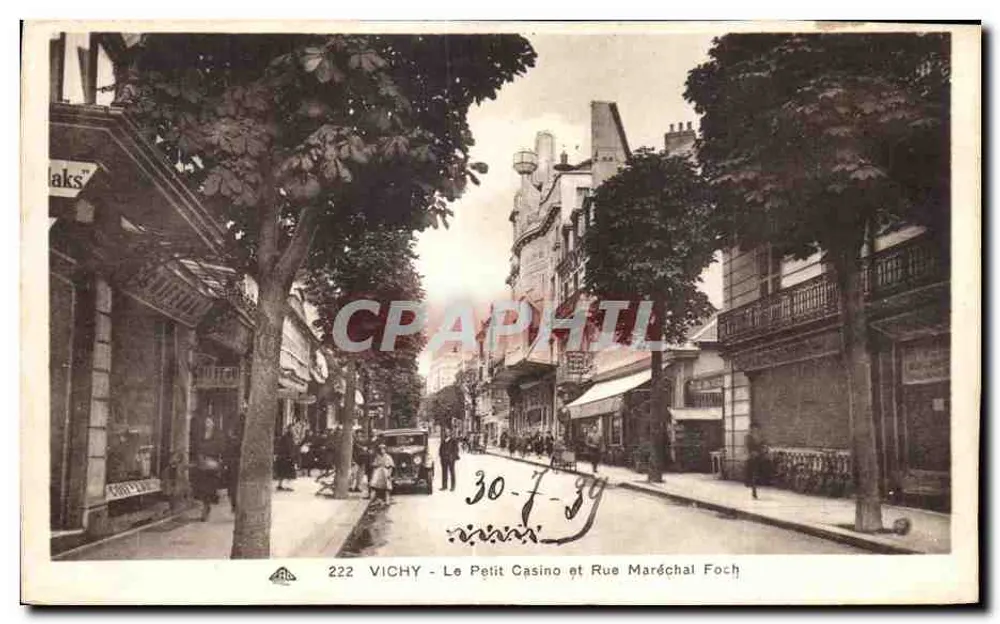 Vichy - Das kleine Casino und die Straße Maréchal Foch — Verlag A. Laks, Nr. 222 - Vorderseite