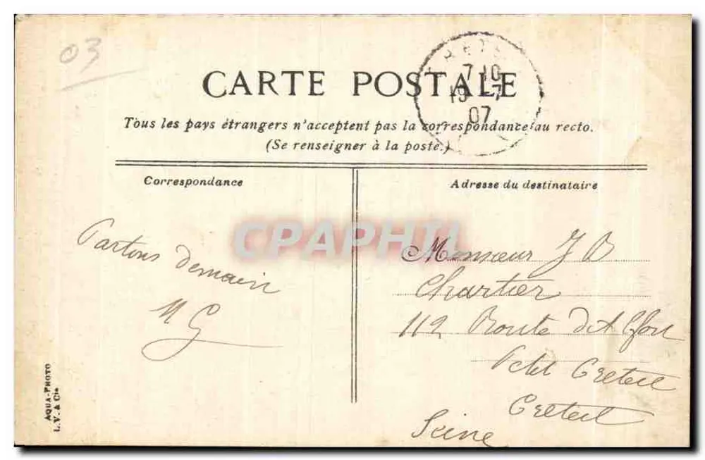 Vichy — l'Hôtel de Ville — editore A. Y. & Ch. n°15 - Verso