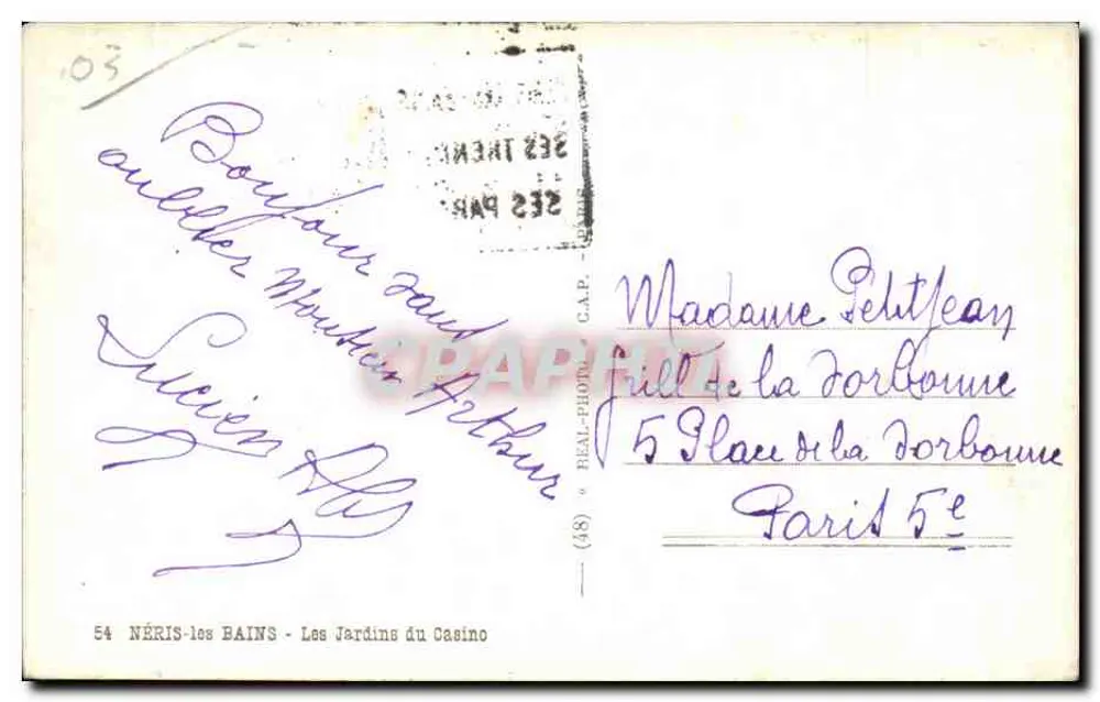 Néris-les-Bains — Die Gärten des Casinos — Verlag C.A.P. Nr. (48) - Rückseite
