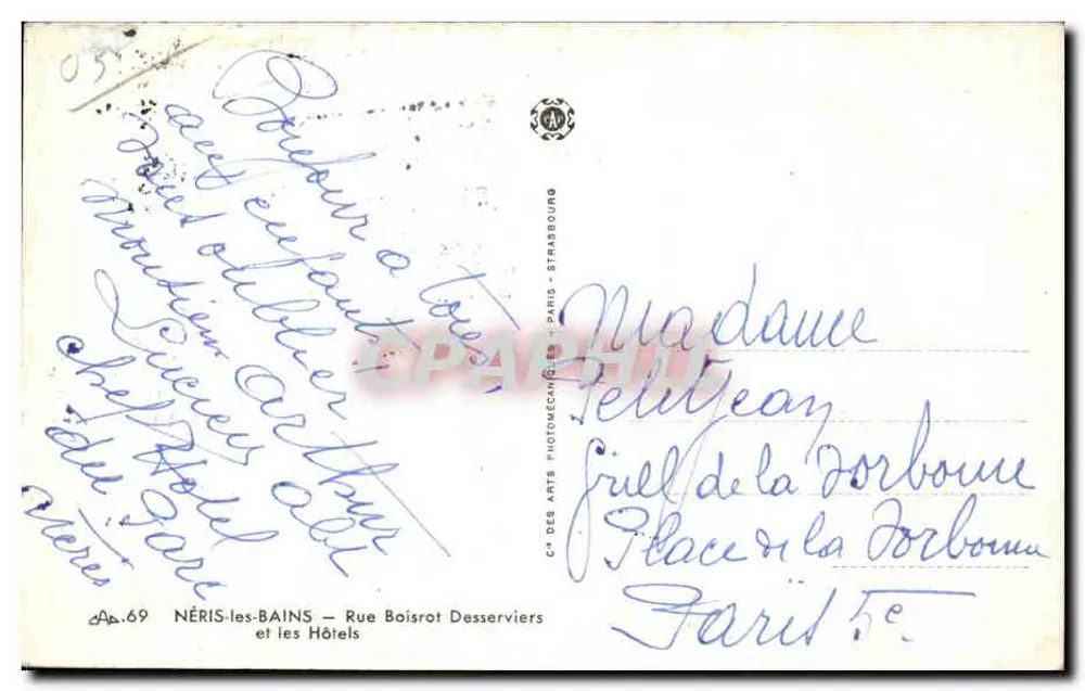 Néris-les-Bains — Straße Boisrot Desserviers und die Hotels — Stadt der Künste Photomechanisch - Rückseite