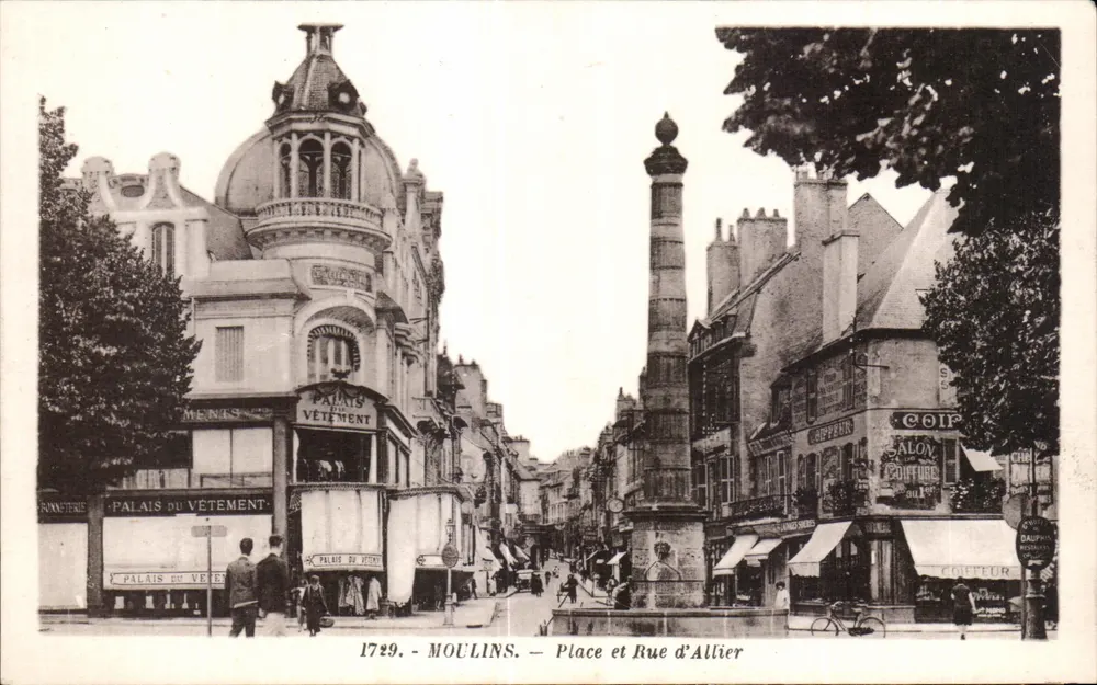 Moulins — Praça e Rua d'Allier — Editor La Cigogne, n° 1729 - Frente