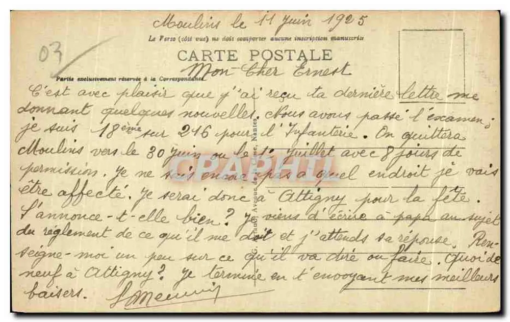 Moinho - Entrada da Rue d'Allier - Place d'Allier — editor não identificado, n° 63 - Verso