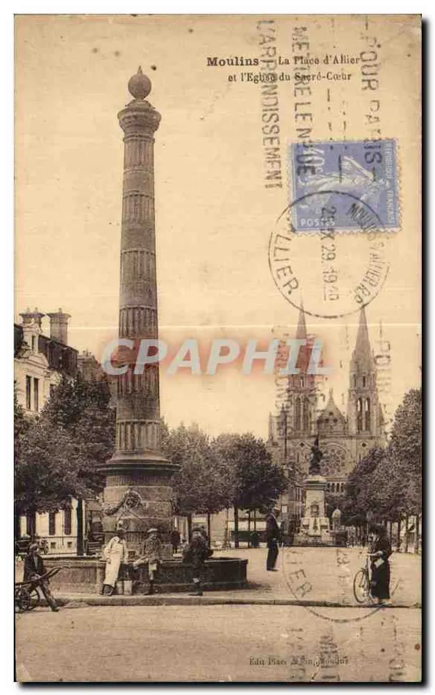 Moulins — A Praça d'Allier e a Igreja do Sagrado Coração — Ed. Plais & Fils, n° 33 - Frente