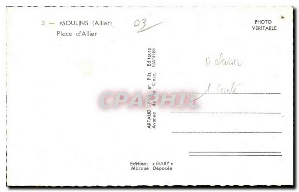 Place d'Allier — Moulin (Allier) — Edições Gaby - Verso