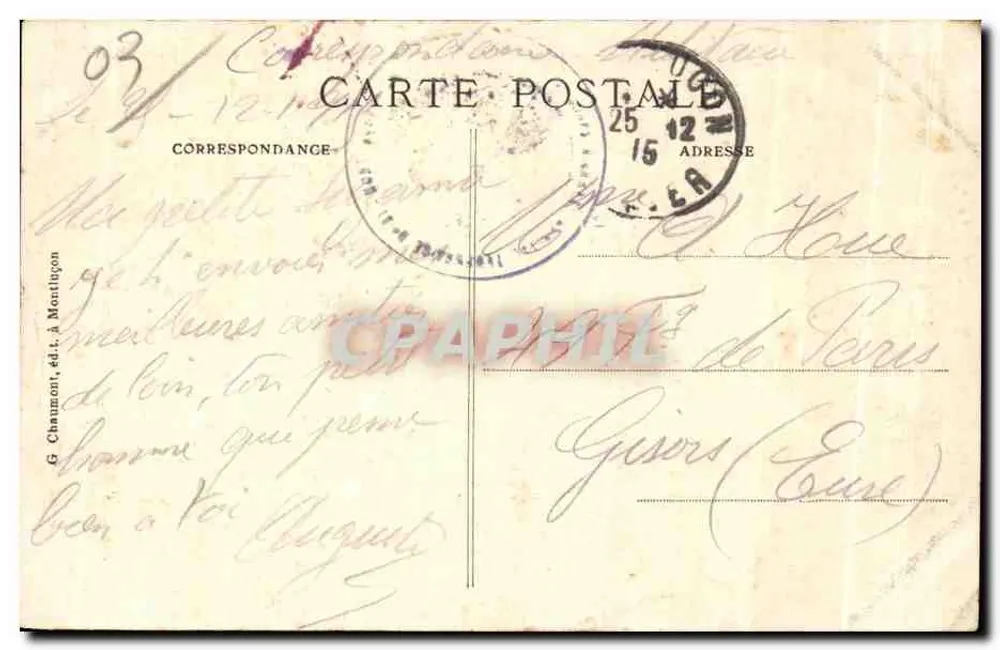 Environs de MONTLUÇON — Le Château de PASSAT — G. Chaumont, éd. à Montluçon, n° 224 - Verso