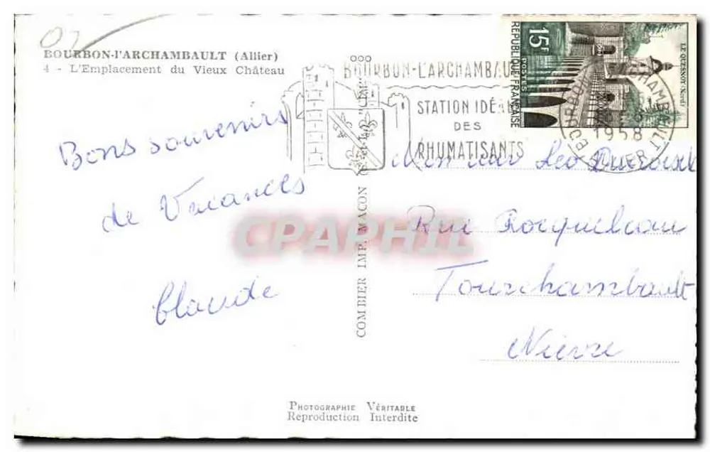 Bourbon-l'Archambault — Localização do Velho Castelo — Fotografia Proibida, Combiér - Verso