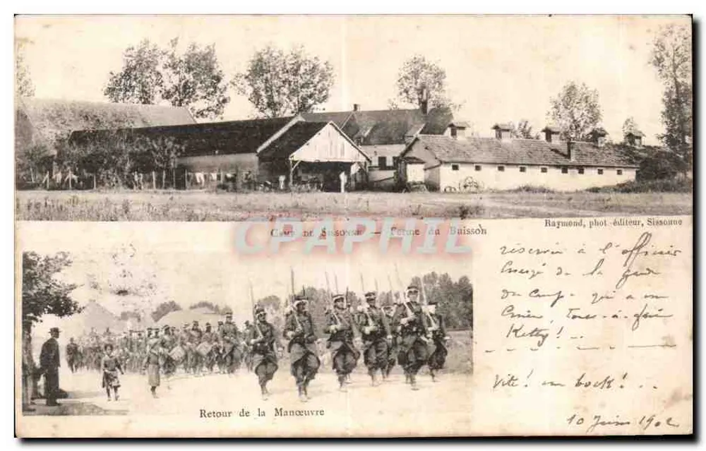 Rückkehr von der Manöver — Bauernhof in Buisson — Raymond, phot. Verlag, Sissone - Vorderseite