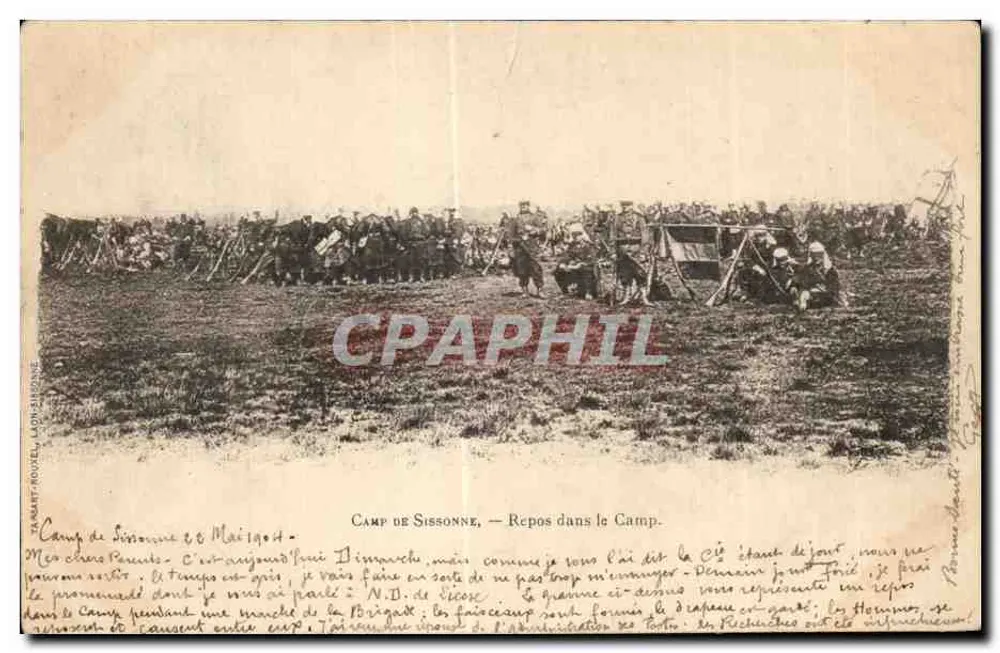 Camp de Sissonne — Repos dans le Camp — Imprimé par TARAMA-FACQUEL, LONNAYE - Frente