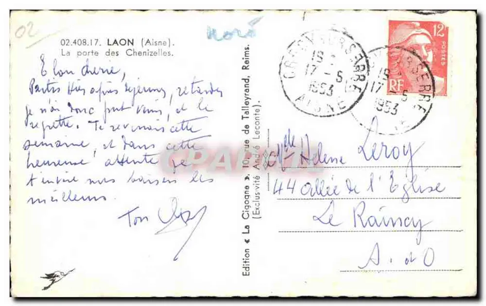Die Storch — Tor der Chenizelles — Edition La Cigogne, Reims - Rückseite