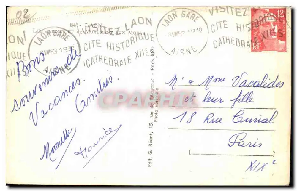 Mage — Monumento aos Mortos — Editor G. Réant, Laon - Verso