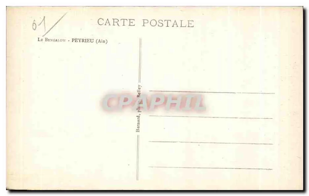 Le Bengalow - Peyrieu (Ain) — casa de estilo rústico com jardim e fonte — editor Bernard, fot. Belley, n°61 - Verso