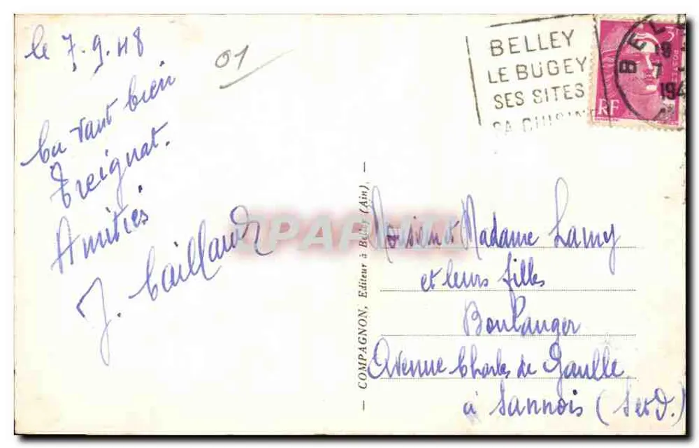 Arredores de BELLEY — Le Furens em Pugieu — Compagnon, Editor em Belley (Ain) - Verso
