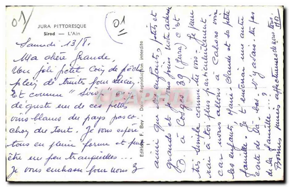 Sirod — L'Ain — Paisaje pintoresco del Jura — Ediciones F. Bey - Reverso