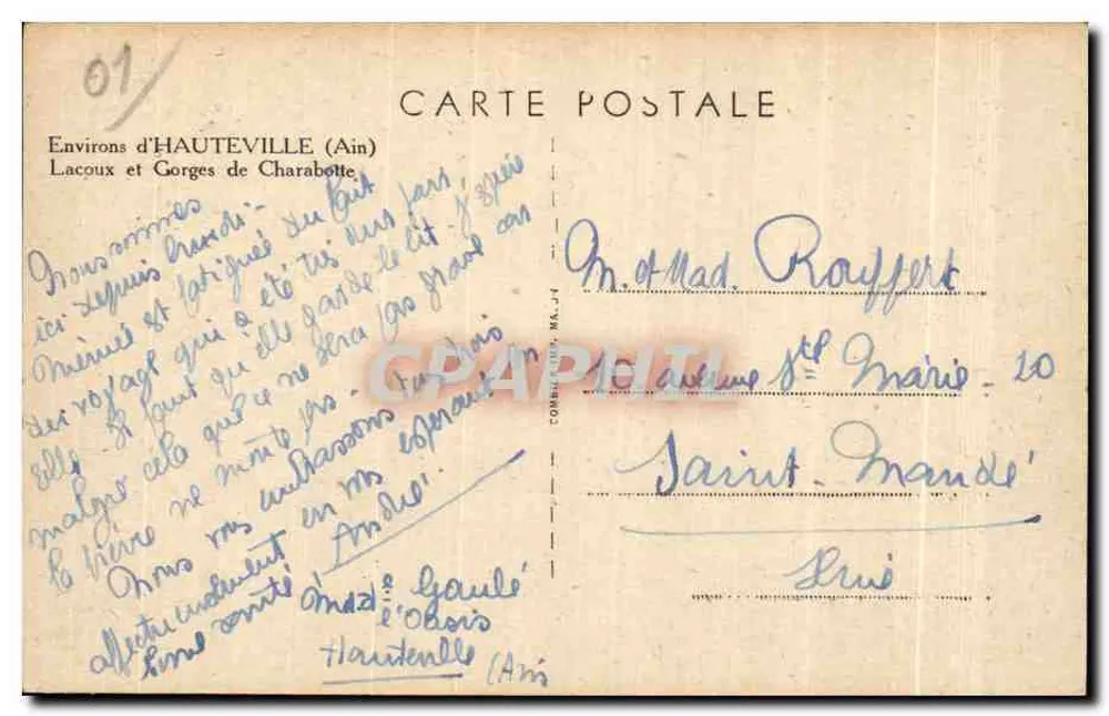 Umgebung von HAUTEVILLE (Ain) — Lacoux und Gorges de Charabotte — Verlag C. Pim - Rückseite