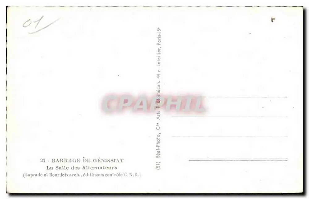 Staudamm Génissiat — Saal der Wechselrichter — Verlag Laprade et Bourdoix - Rückseite