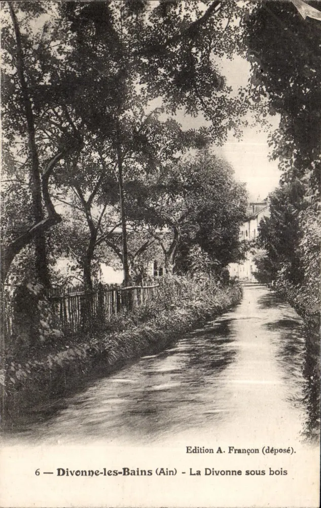 Divonne-les-Bains (Ain) — La Divonne unter Bäumen — Edition A. Françon (deposited) - Vorderseite