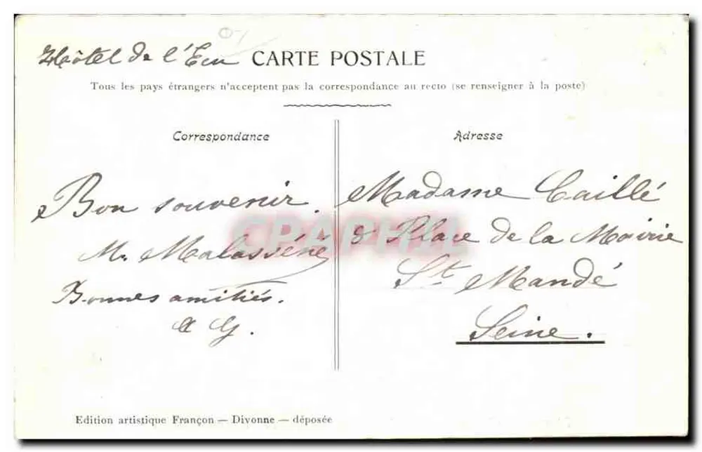Divonne-les-Bains — Grand Hotels des Bains, Le Jura et la Dôle — Künstlerische Edition Françon - Rückseite