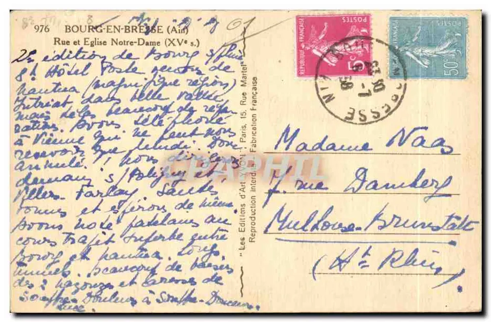 Bourg-en-Bresse - Straße und Kirche Notre-Dame (15. Jahrhundert) - Les Éditions d'Art Yvon, Paris - Rückseite