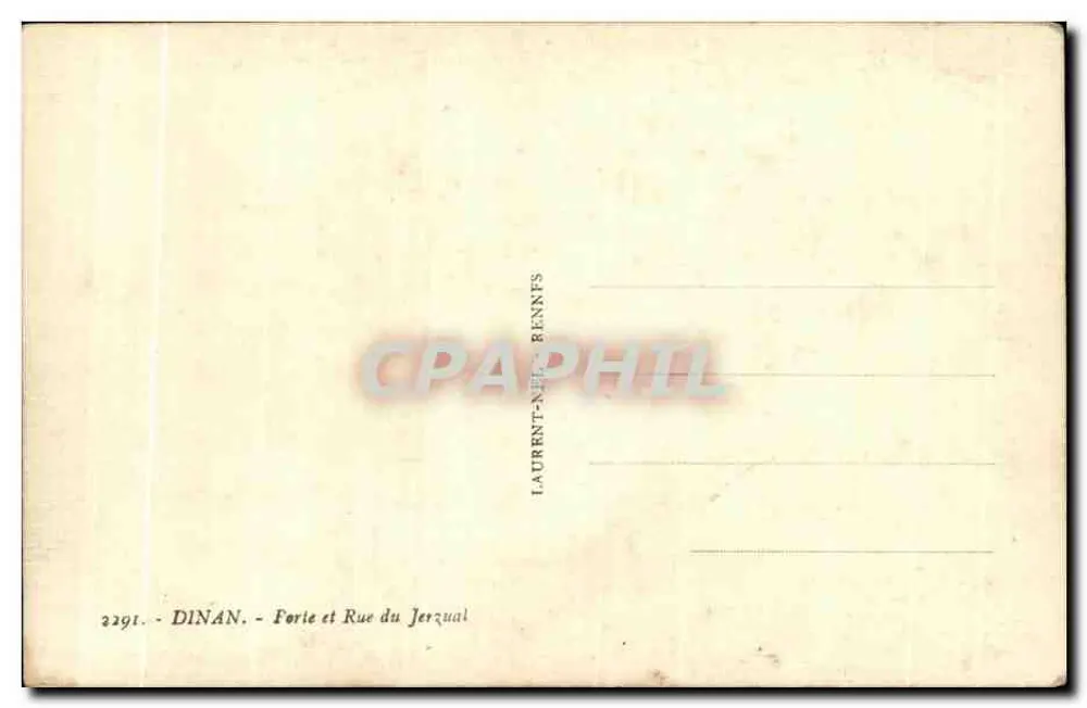 Dinan - Forte en Rue du Jerzual — uitzicht onder een portaal — uitgever Laurent-Benns, nr. 2291 - Achterkant