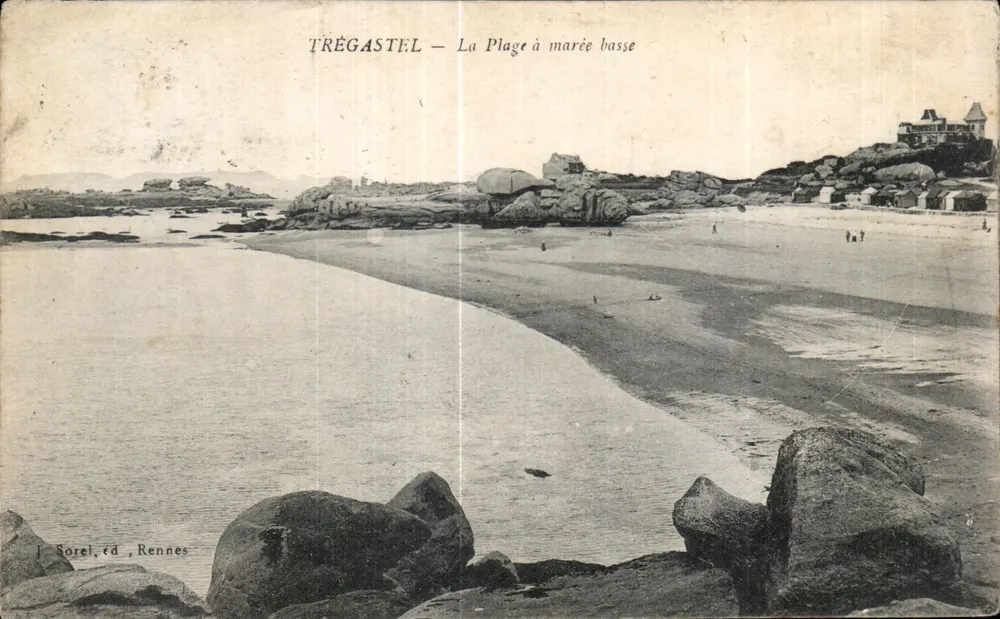 Trégastel — A Praia com maré baixa — Sorel, editor Rennes - Frente
