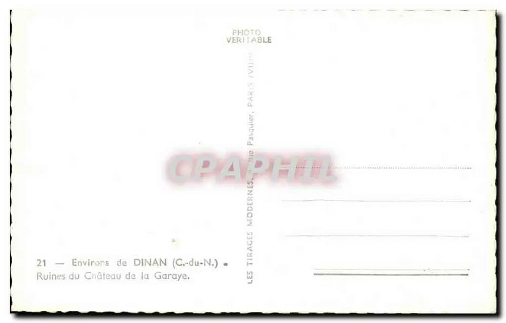 Ruinen des Schlosses Garaye — Umgebung von Dinan (C.-du-N.) — Les Tirages Modernes, Paris - Rückseite