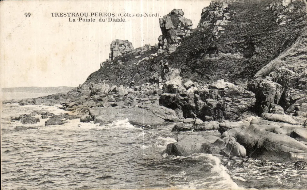 Trestraou-Perros (Côtes-du-Nord) — A Ponta do Diabo — editor Neurdein Frères, n° 99 - Frente