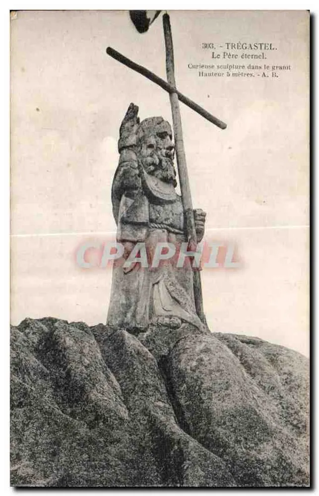 Trégastel — Der Ewige Vater, Granit-Statue — A. B. - Vorderseite