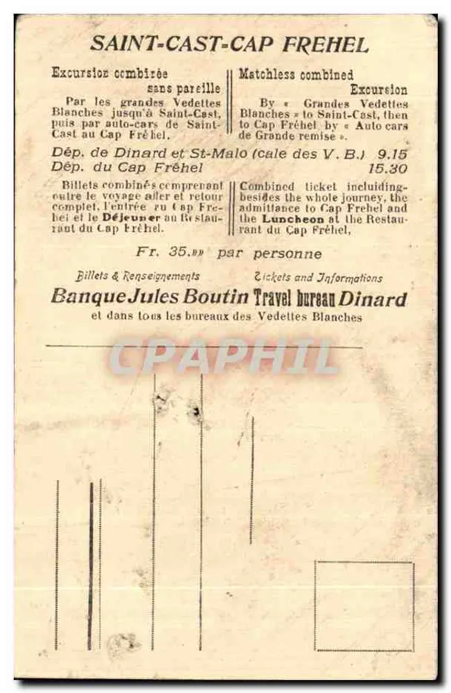 Cap FRÉHEL — Entradas das Grutas no Leste — Banque Jules Boutin - Verso