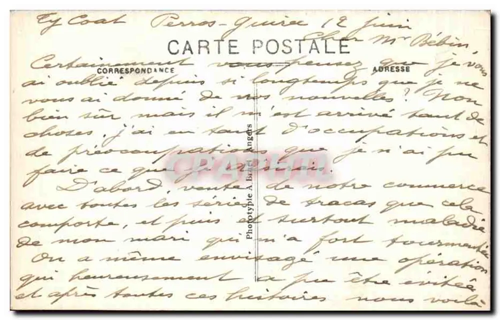 Perros-Guirec (C.-du-N.) — La Plage de Trestraou gesehen durch die Bäume der Clarté-Anstieg — A. B. Nr. 152 - Rückseite