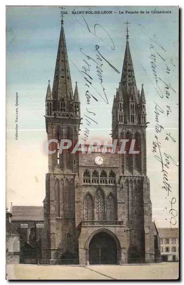 Saint-Pol-de-Léon — A Fachada da Catedral — Coleção Velland, Quimper, n°722 - Frente