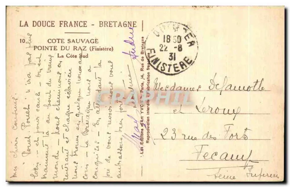 Pointe du Raz — Wilde Küste — Les Éditions d'Art YVC, Paris, n°10 - Rückseite