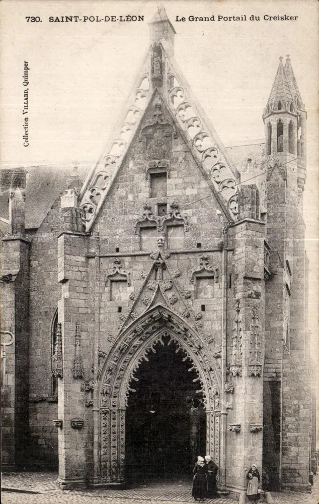 Saint-Pol-de-Léon — Ansicht des gotischen Großen Portals von Creisker — Sammlung Villard, Quimper, n°730 - Vorderseite