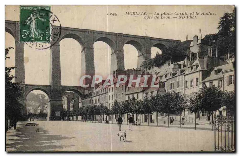 Morlaix — La place Coznic e il viadotto, lato di Léon — ND Phot. n° 1249 - Recto