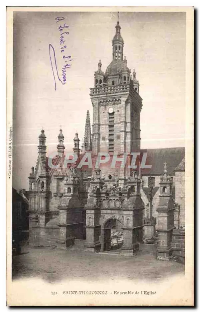 Saint-Thégonnec - Vista do conjunto da Igreja — Coleção Villarès, Quimper, n°781 - Frente