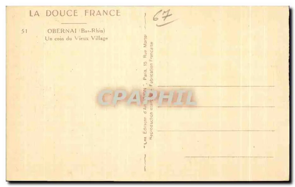 Obernai (Bas-Rhin) — Ein Stück des alten Dorfes — La Douce France, n°51 - Rückseite