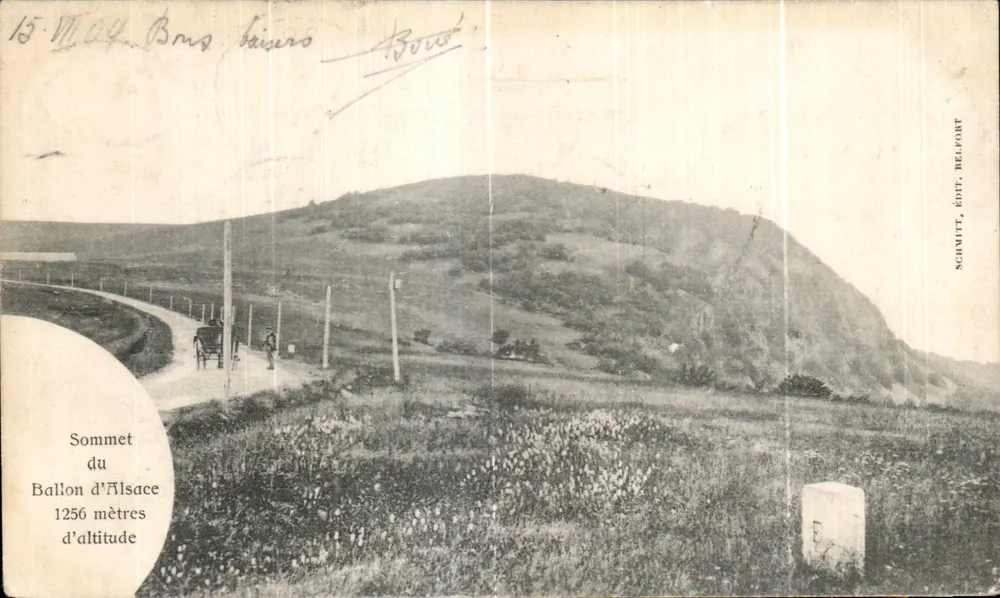Gipfel des Ballons d'Alsace — Panoramablick mit Wanderweg und Handwagen — Verlag SCHNITT, ÉDIT. Belfort - Vorderseite