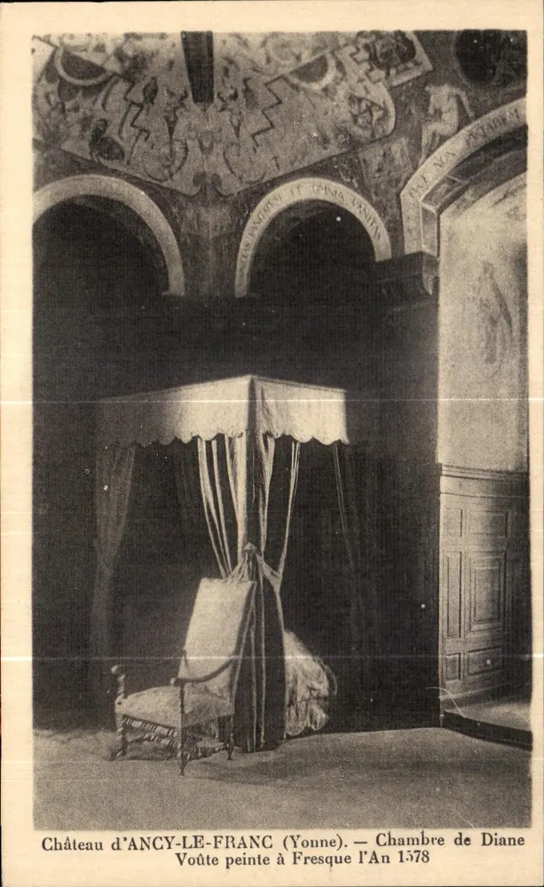 Schloss ANCY-LE-FRANC (Yonne) — Zimmer von Diane — Gefaserte Decke, Jahr 1578 - Vorderseite