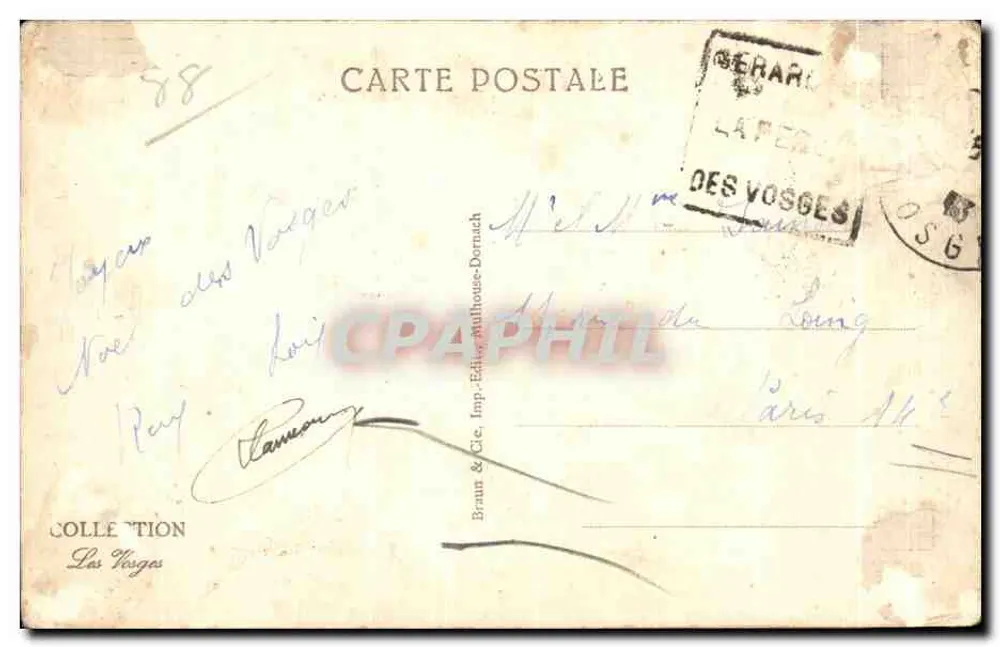 La Schlucht - Pista do Montabey — Braun & Cie, Imp. Malhouse-Dornach, n°3402 - Verso