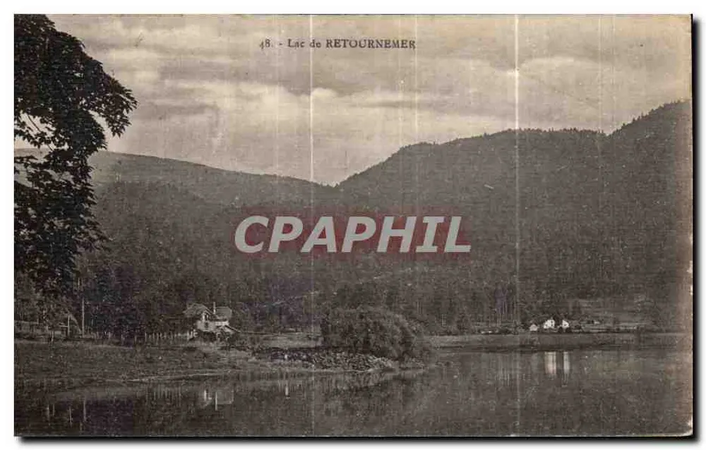 Lago de Retournemer — vista lacustre com montanhas e casa — editor desconhecido, n° 48 - Frente