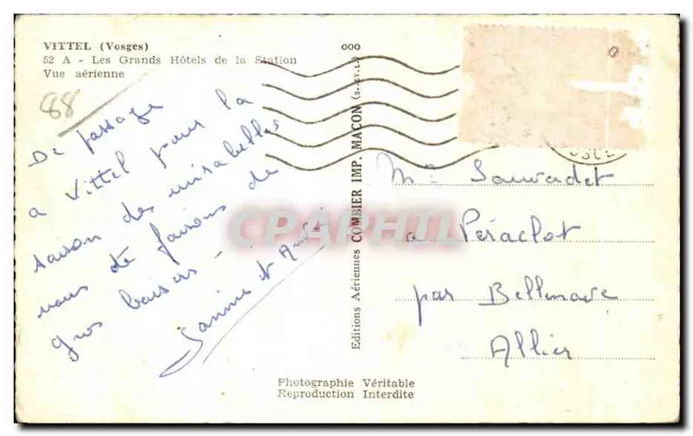 Vittel (Vosges) — Les Grands Hôtels de la Station — Éditions Aériennes Combier - Rückseite