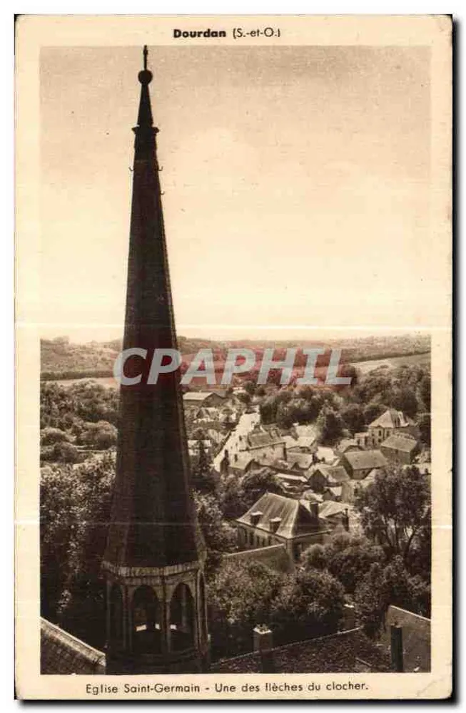 Dourdan (S.-et-O.) — Kirche Saint-Germain — Eine der Glockenturmspitzen. - Vorderseite
