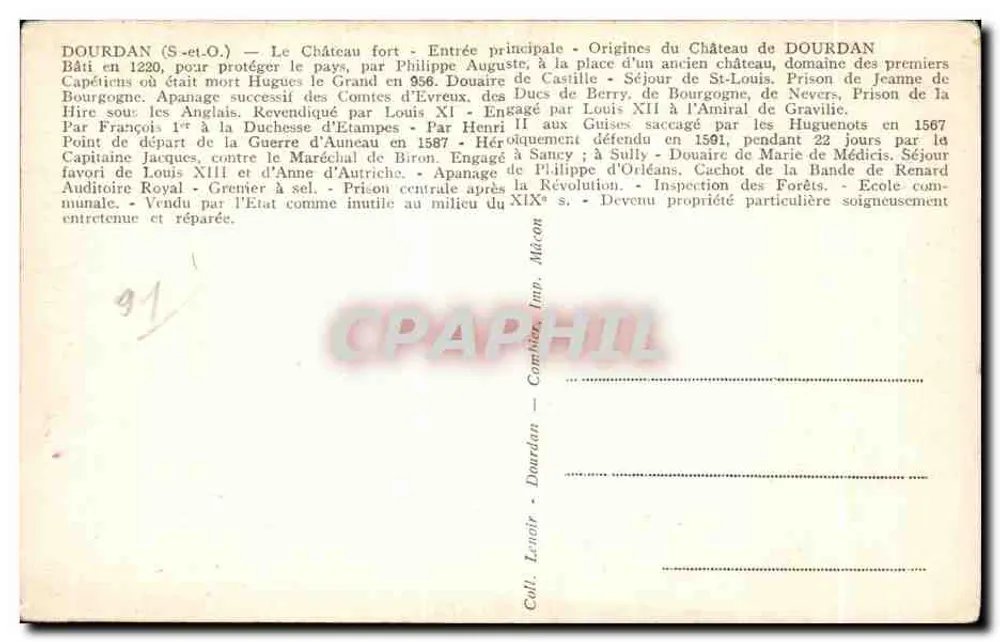 Dourdan — Festungschloss — Haupteingang — Verlag Cim - Rückseite